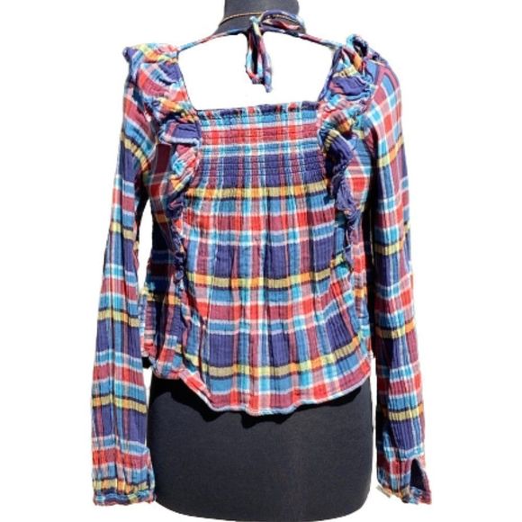 🆕Free People Women's Siena Plaid Top size SM - Picture 5 of 7